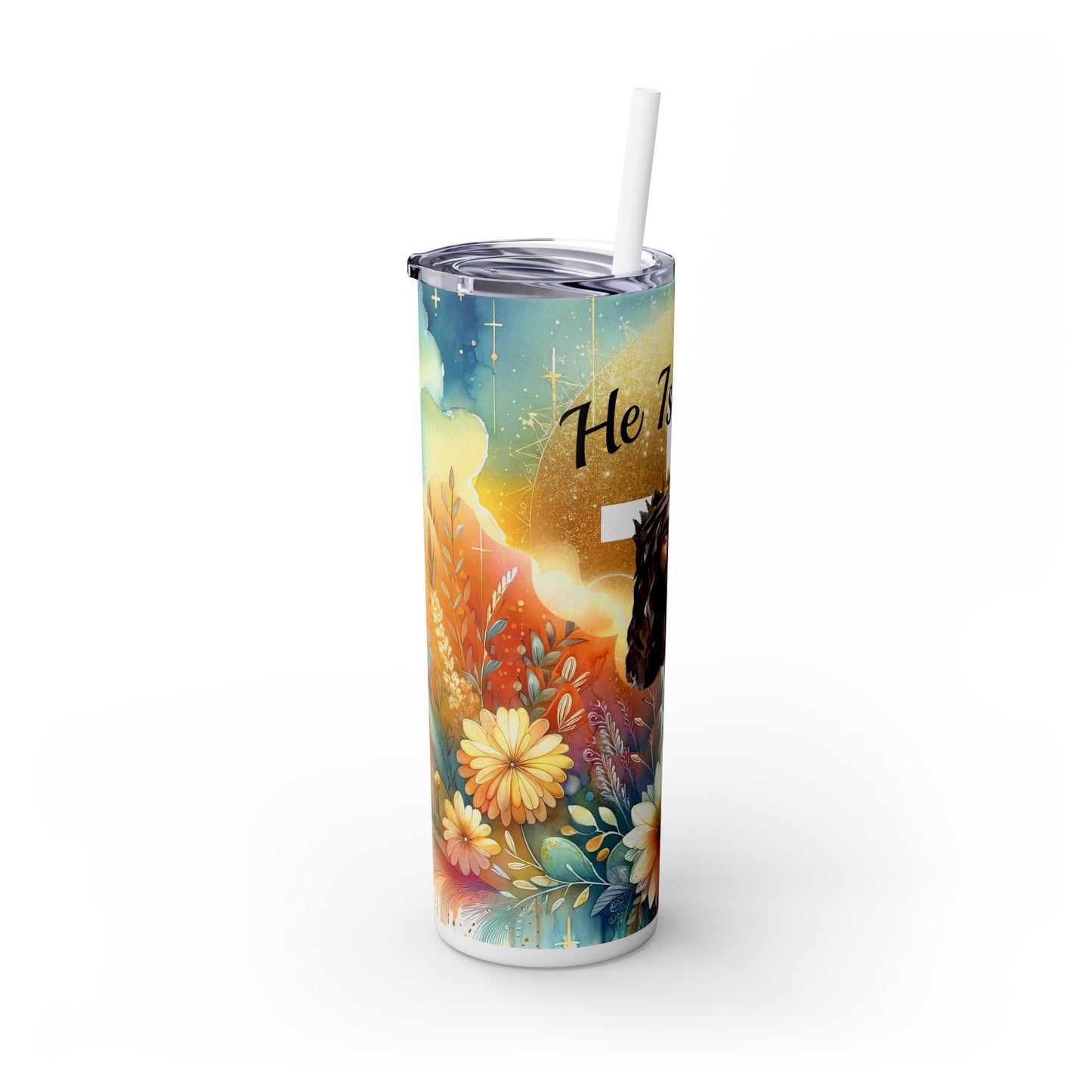 He Is Risen - Black, Skinny Tumbler with Straw, 20oz