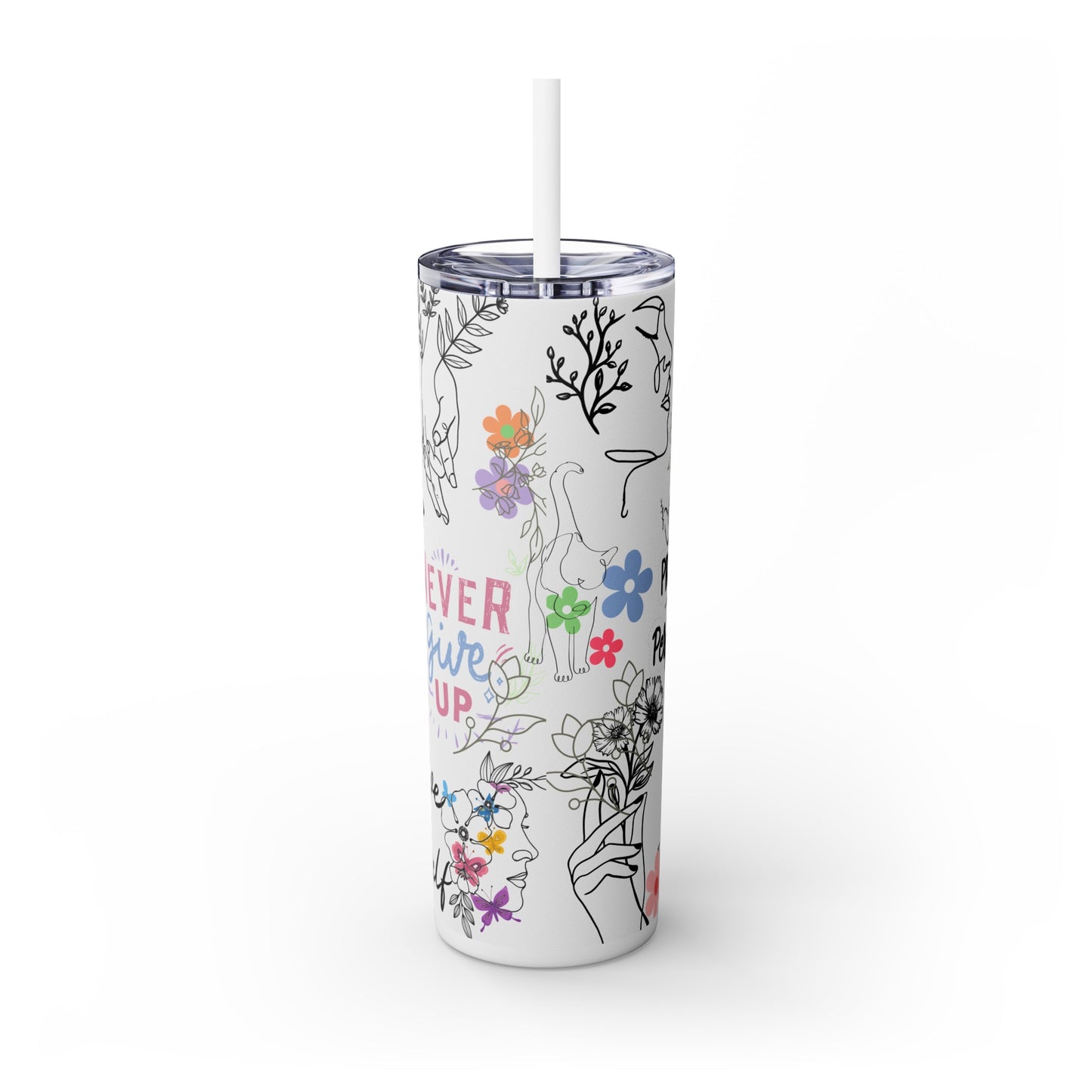 Self Affitmation, Skinny Tumbler with Straw, 20oz