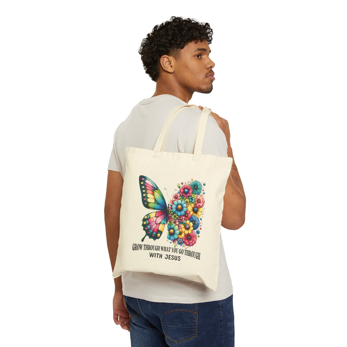 Grow With Jesus, White Tote Bag