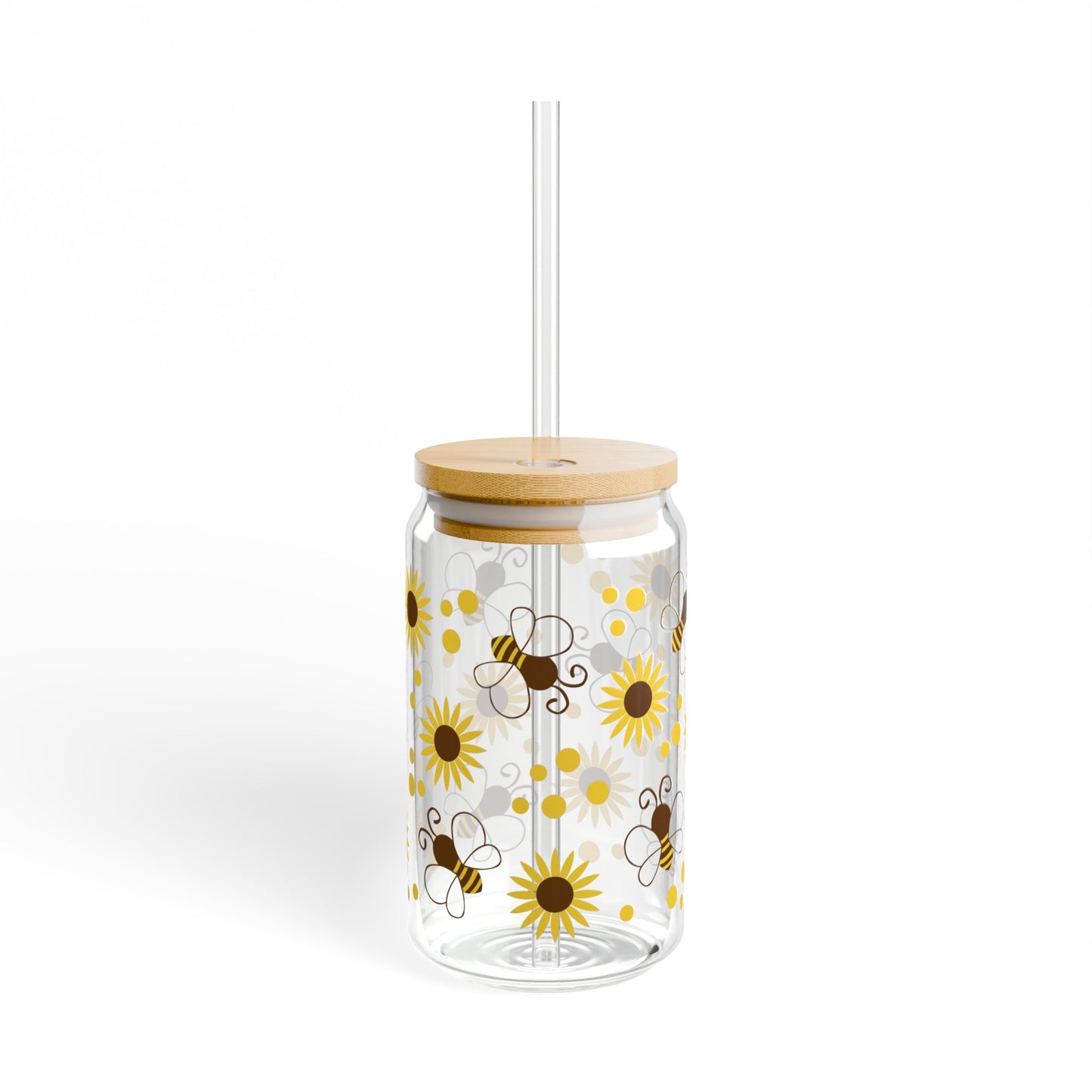 Bees and Daisys, Sipper Glass, 16oz