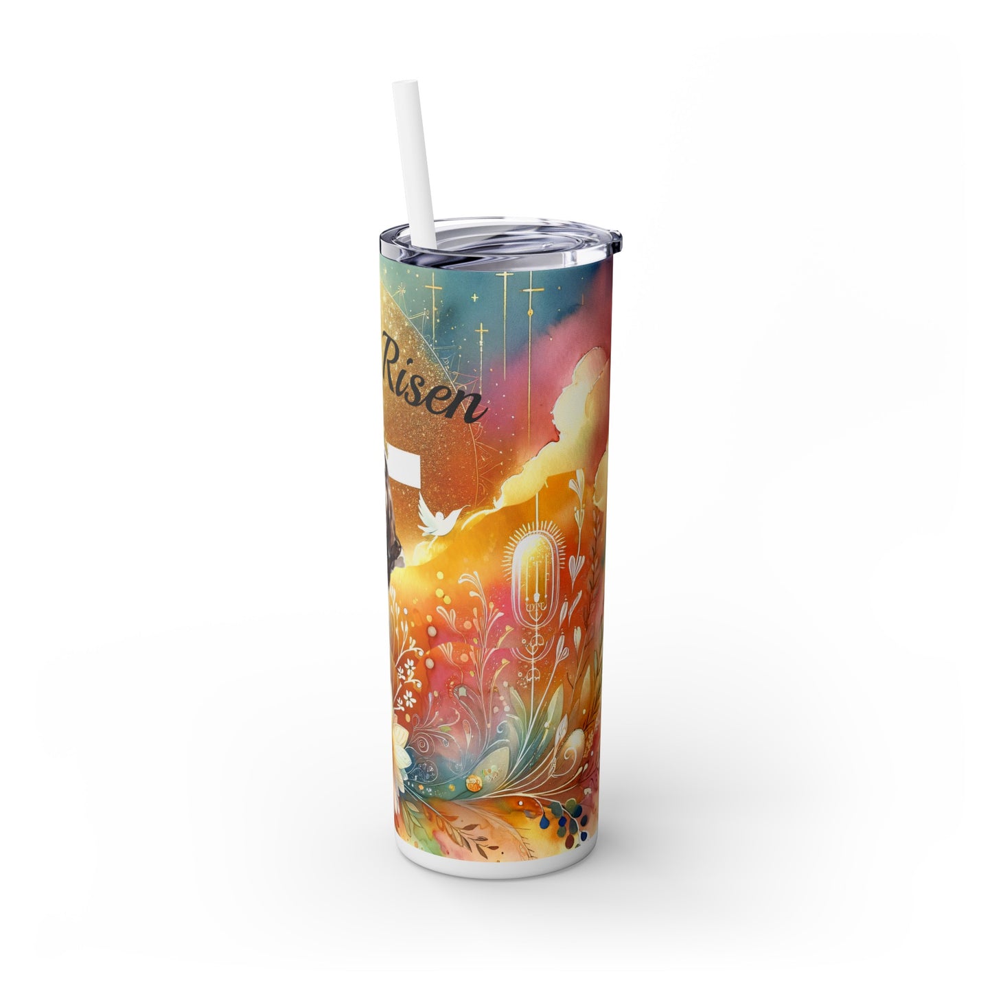 He Is Risen - Black, Skinny Tumbler with Straw, 20oz