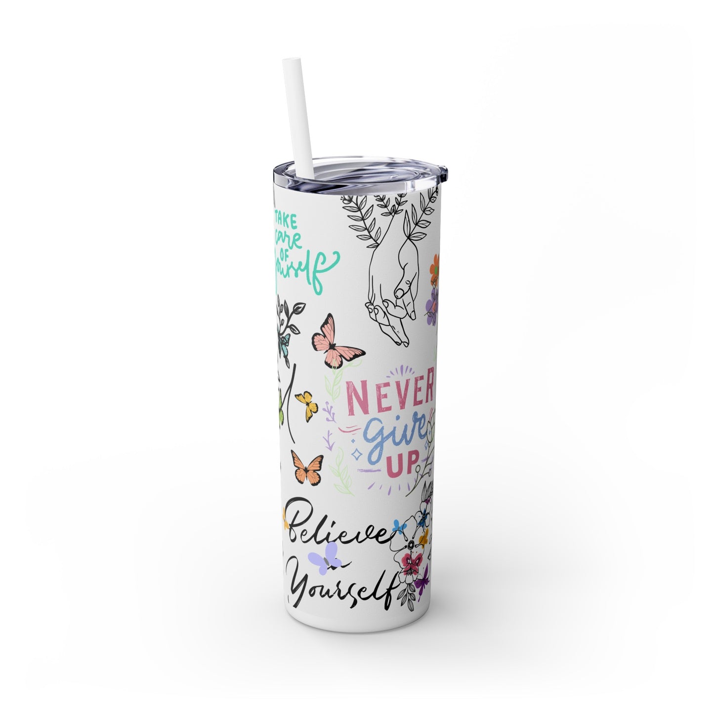 Self Affitmation, Skinny Tumbler with Straw, 20oz