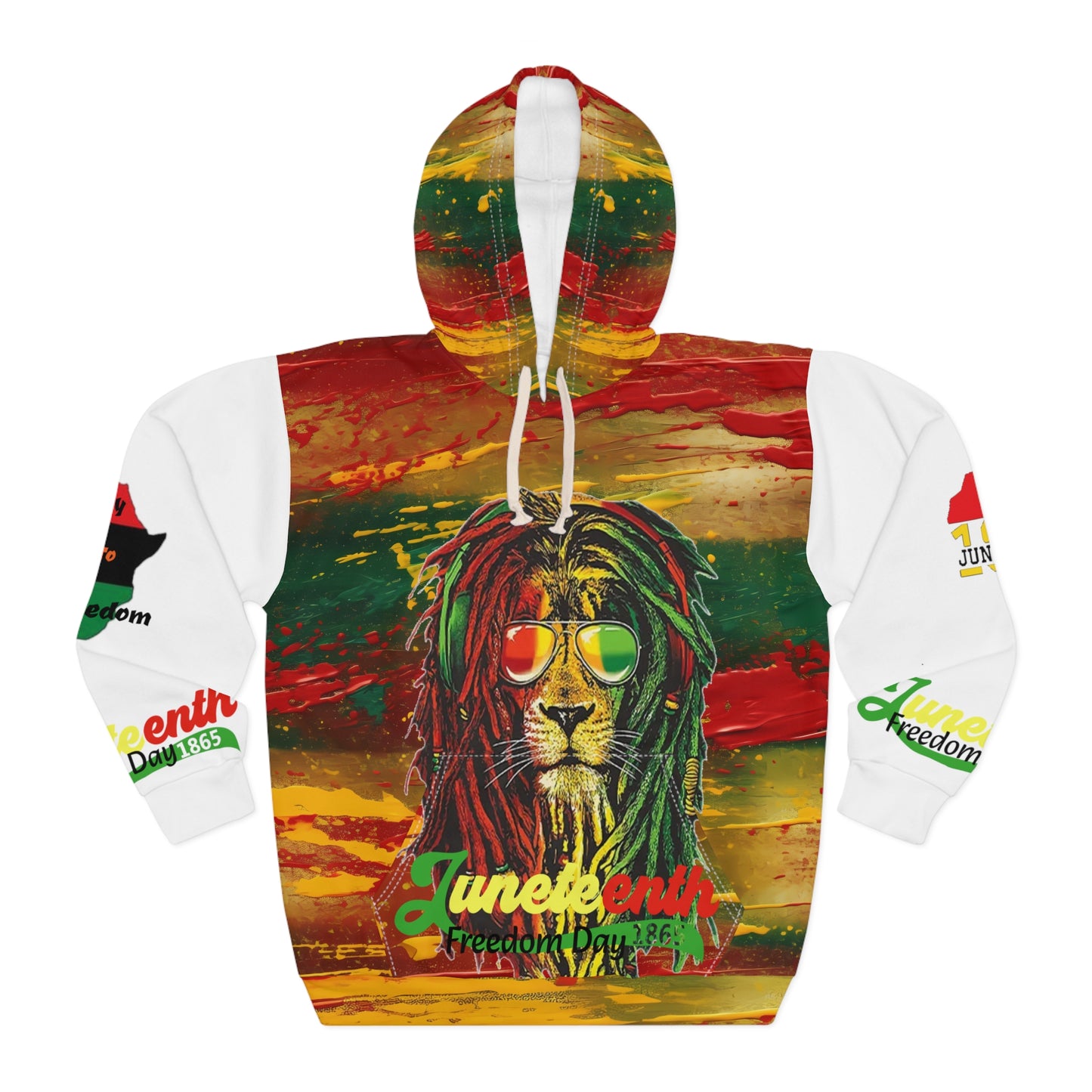 Juneteenth Lion, Unisex, White Sleeve, Pullover Hoodie (AOP)