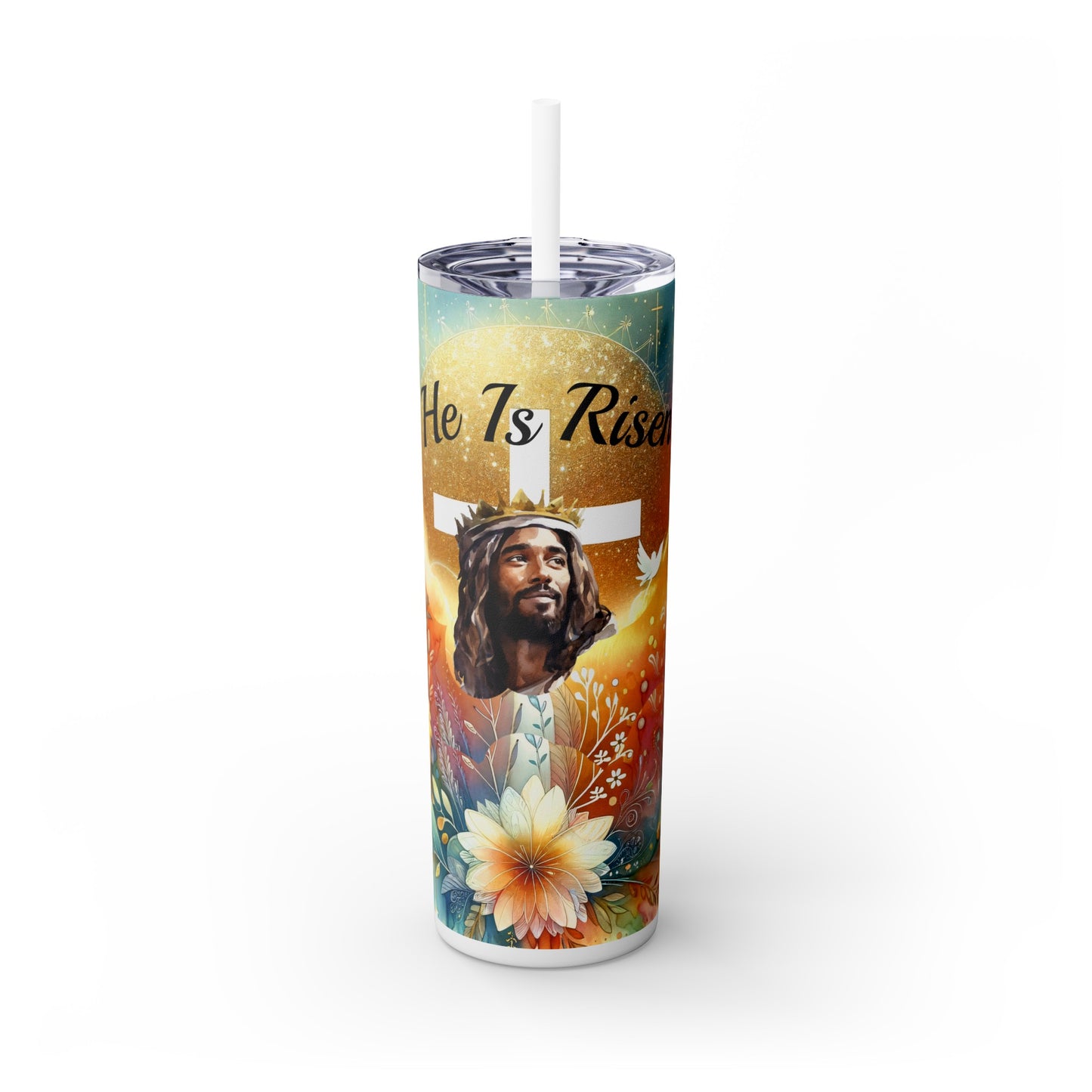 He Is Risen - Black, Skinny Tumbler with Straw, 20oz