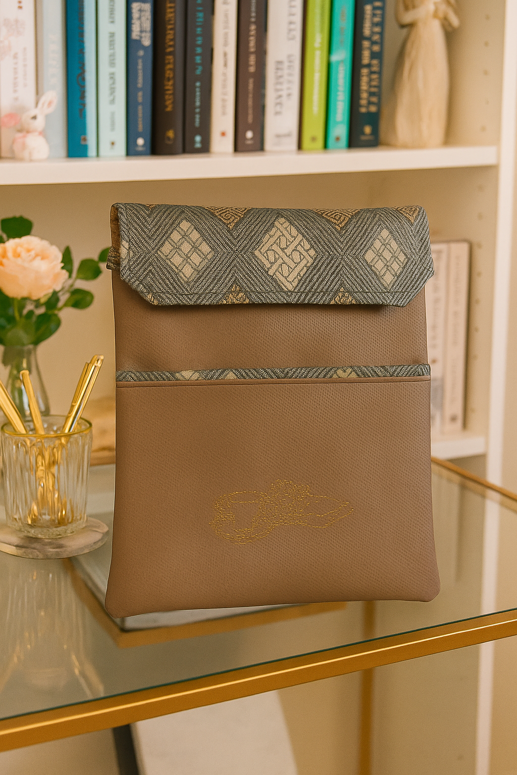Luxury Faux Leather Book Sleeve – Taupe (10" x 12")