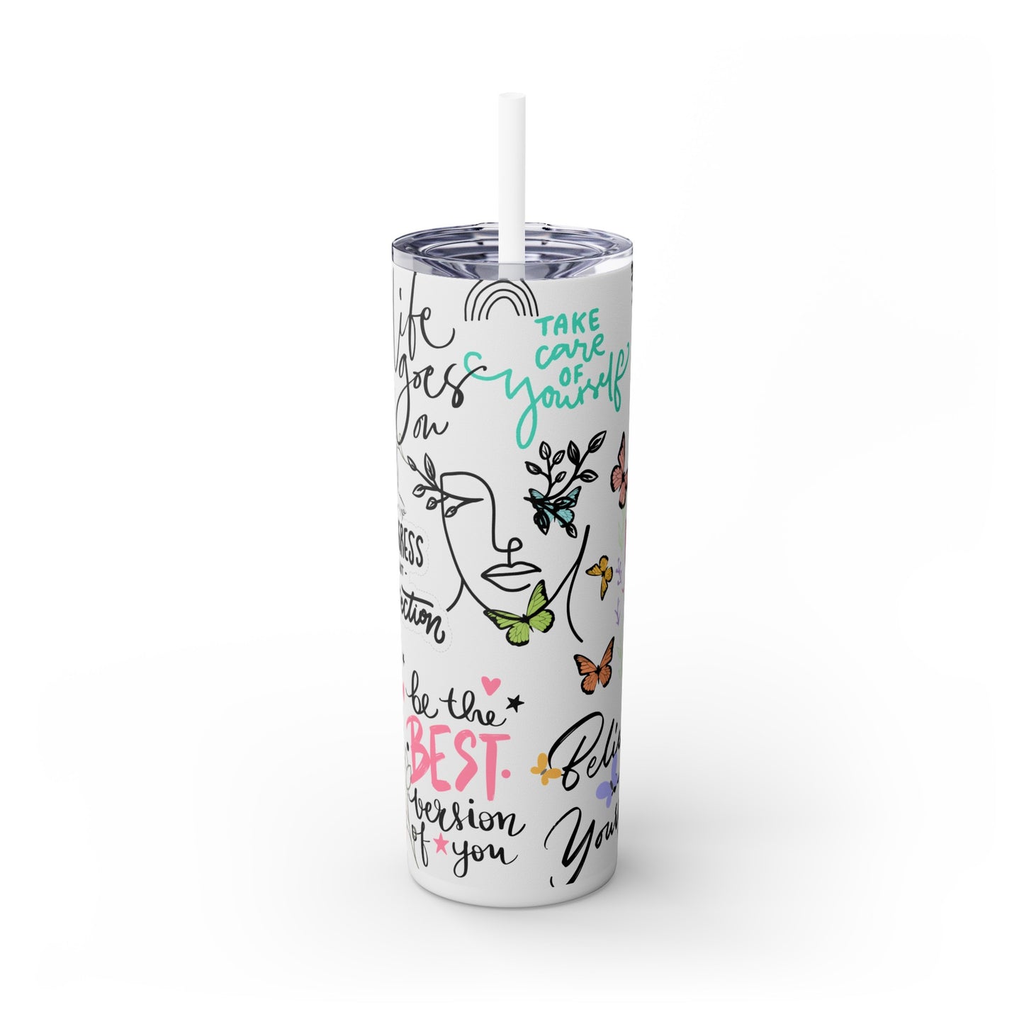 Self Affitmation, Skinny Tumbler with Straw, 20oz