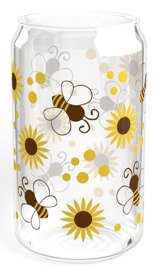 Bees and Daisys, Sipper Glass, 16oz