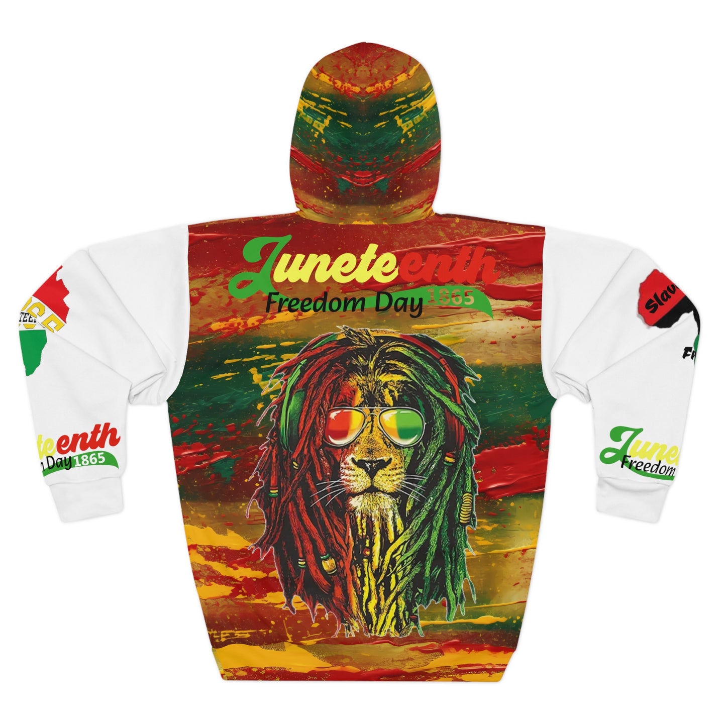 Juneteenth Lion, Unisex, White Sleeve, Pullover Hoodie (AOP)