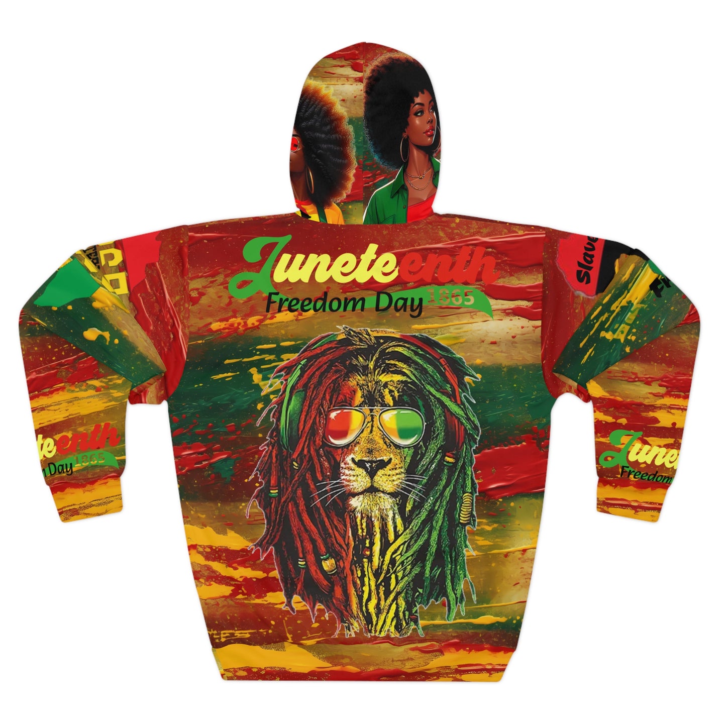 Juneteenth Lion, Unisex, White Sleeve, Pullover Hoodie (AOP)