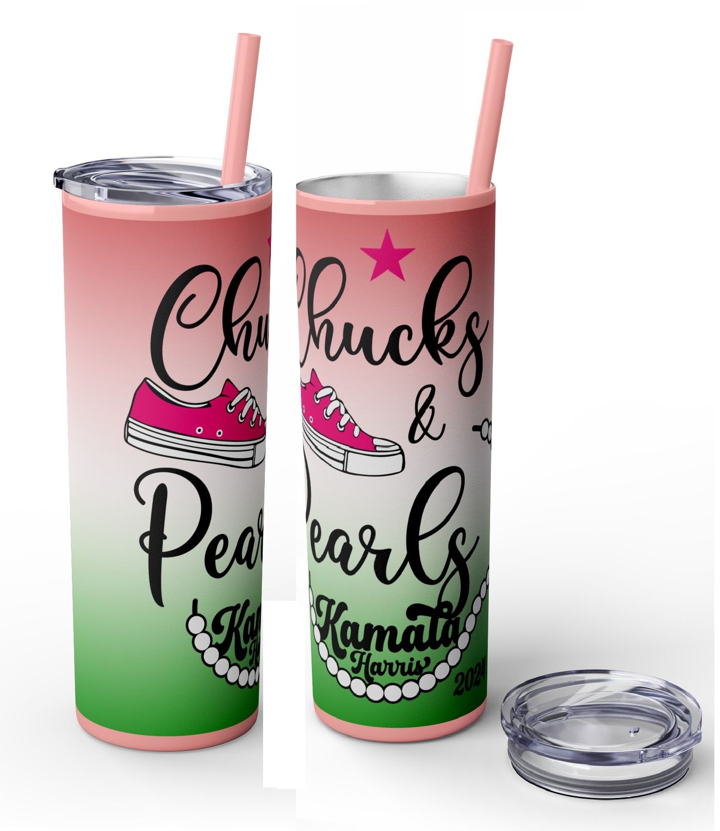 Chucks & Pearls (Greek Inspired) - Special Addition, Skinny Tumbler with Straw, 20oz