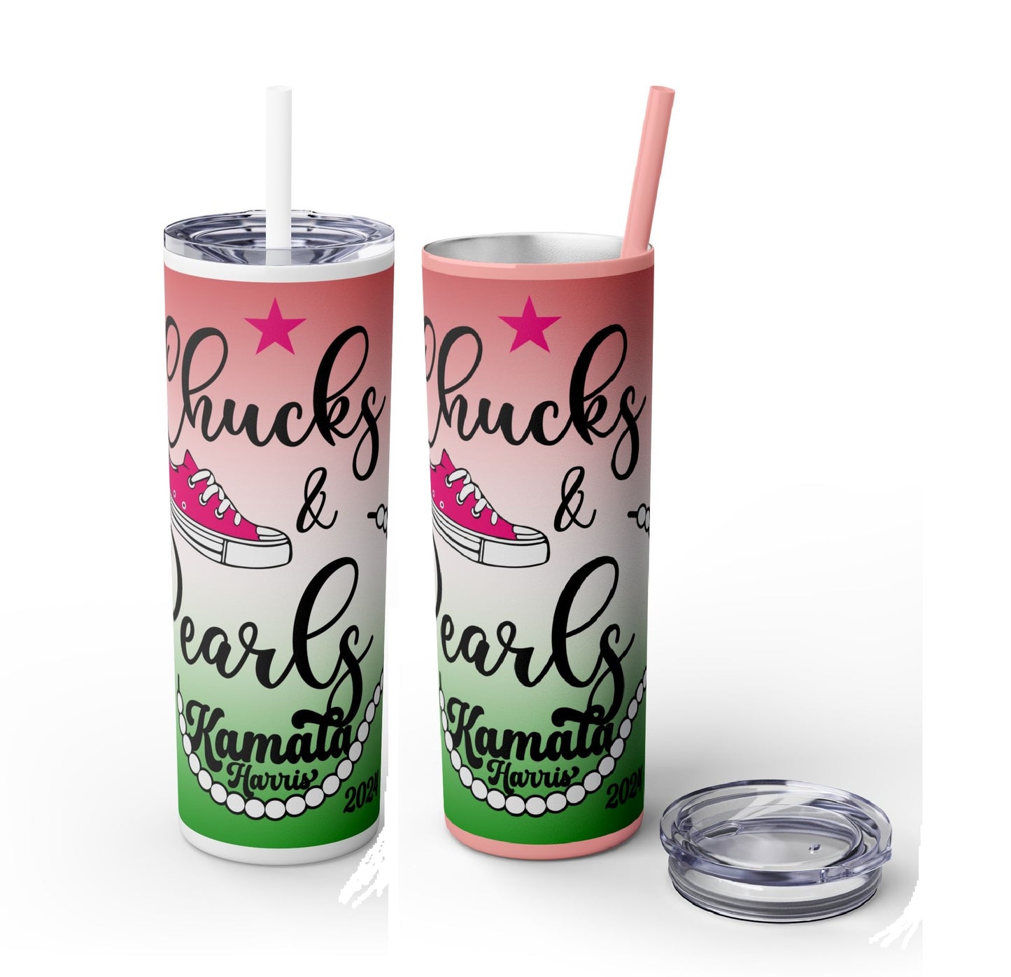 Chucks & Pearls (Greek Inspired) - Special Addition, Skinny Tumbler with Straw, 20oz