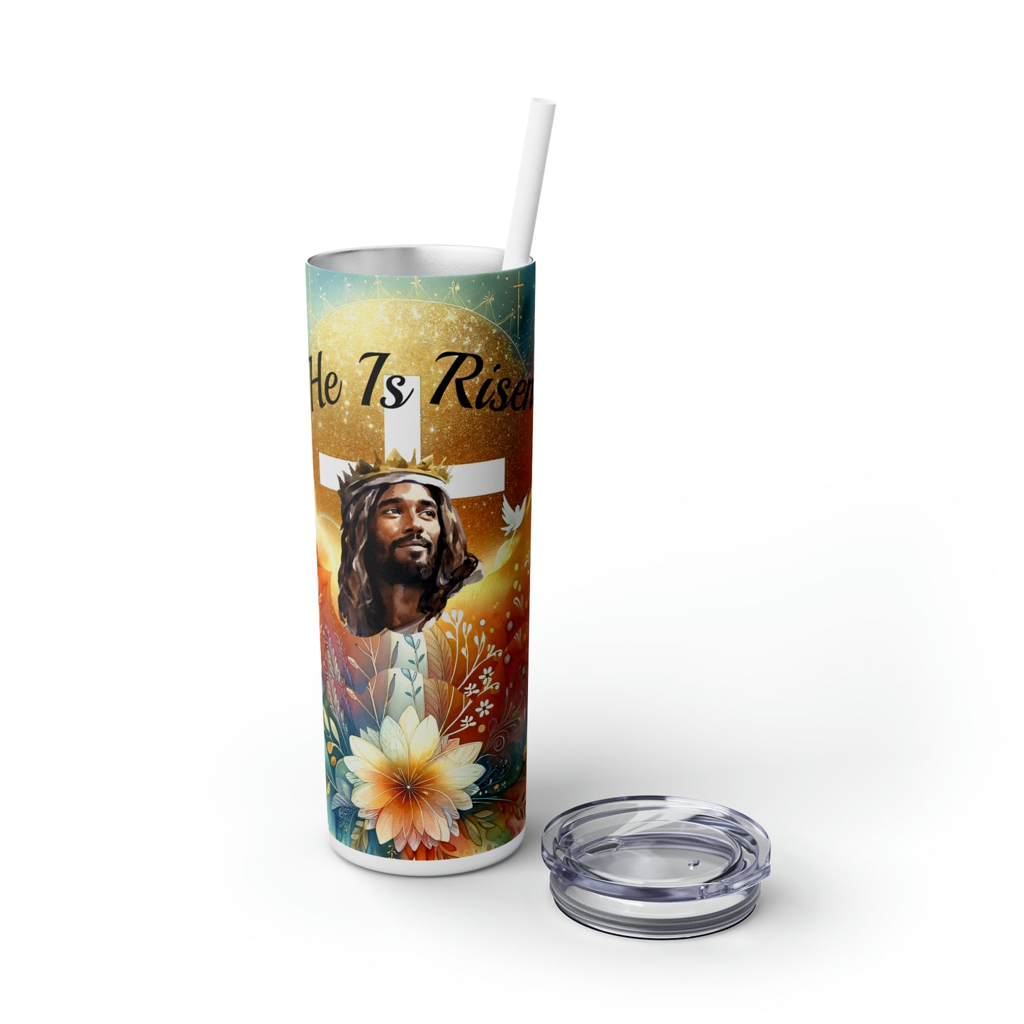 He Is Risen - Black, Skinny Tumbler with Straw, 20oz
