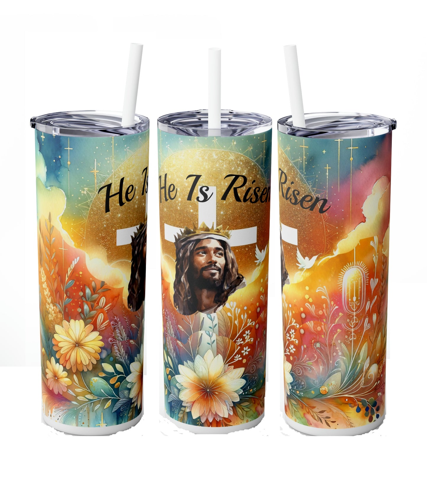 He Is Risen - Black, Skinny Tumbler with Straw, 20oz