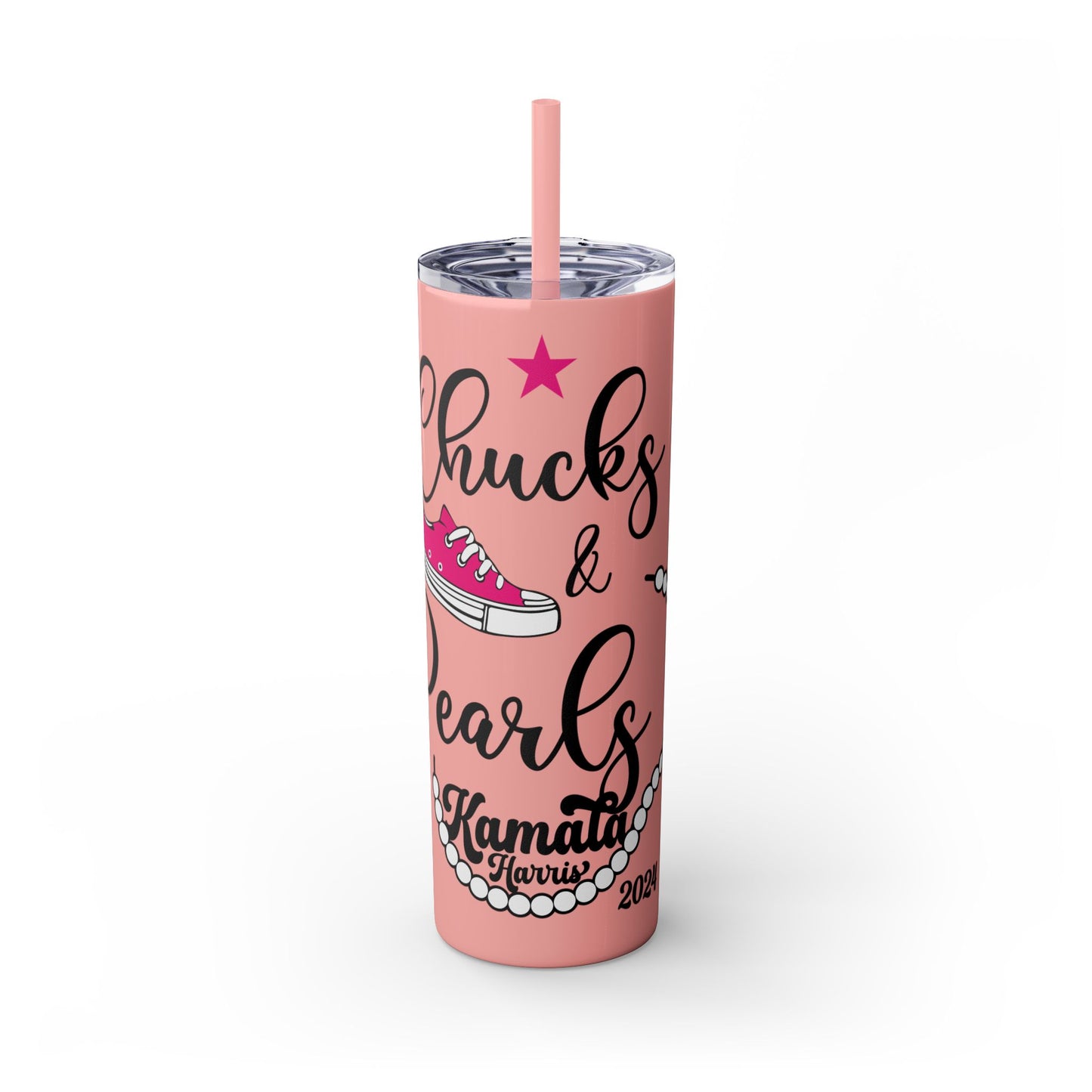 Chucks & Pearls (Greek Inspired) - Special Addition, Skinny Tumbler with Straw, 20oz