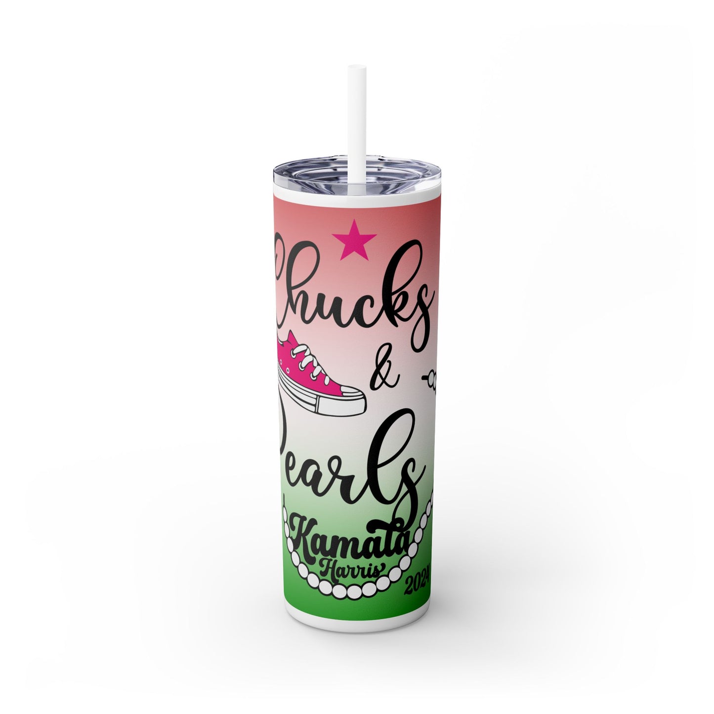 Chucks & Pearls (Greek Inspired) - Special Addition, Skinny Tumbler with Straw, 20oz