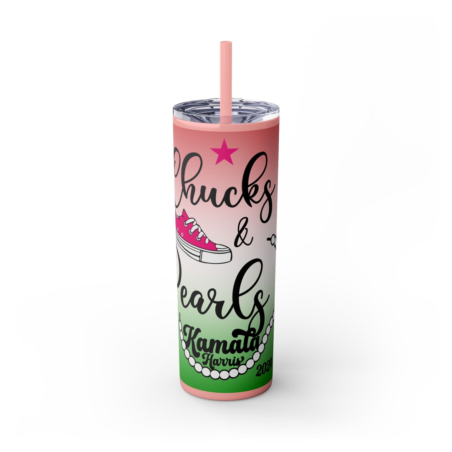 Chucks & Pearls (Greek Inspired) - Special Addition, Skinny Tumbler with Straw, 20oz