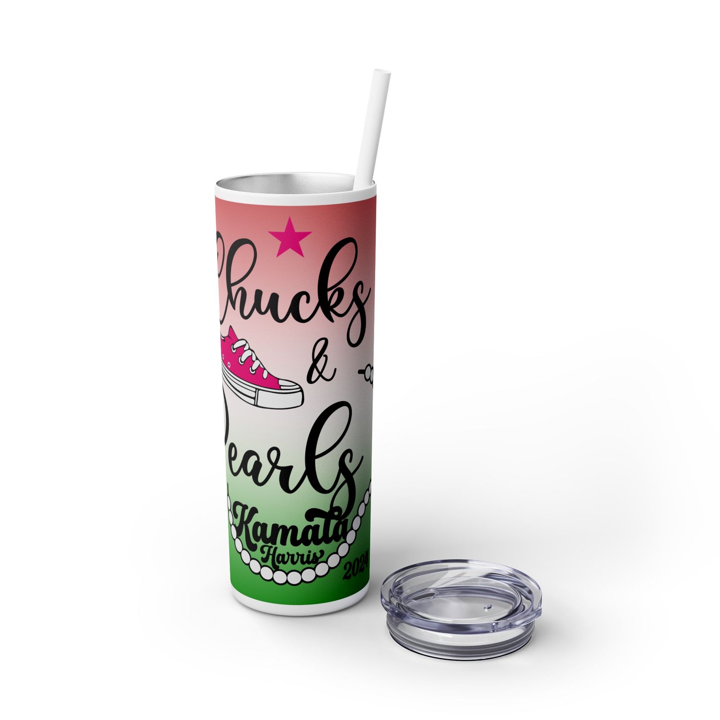 Chucks & Pearls (Greek Inspired) - Special Addition, Skinny Tumbler with Straw, 20oz