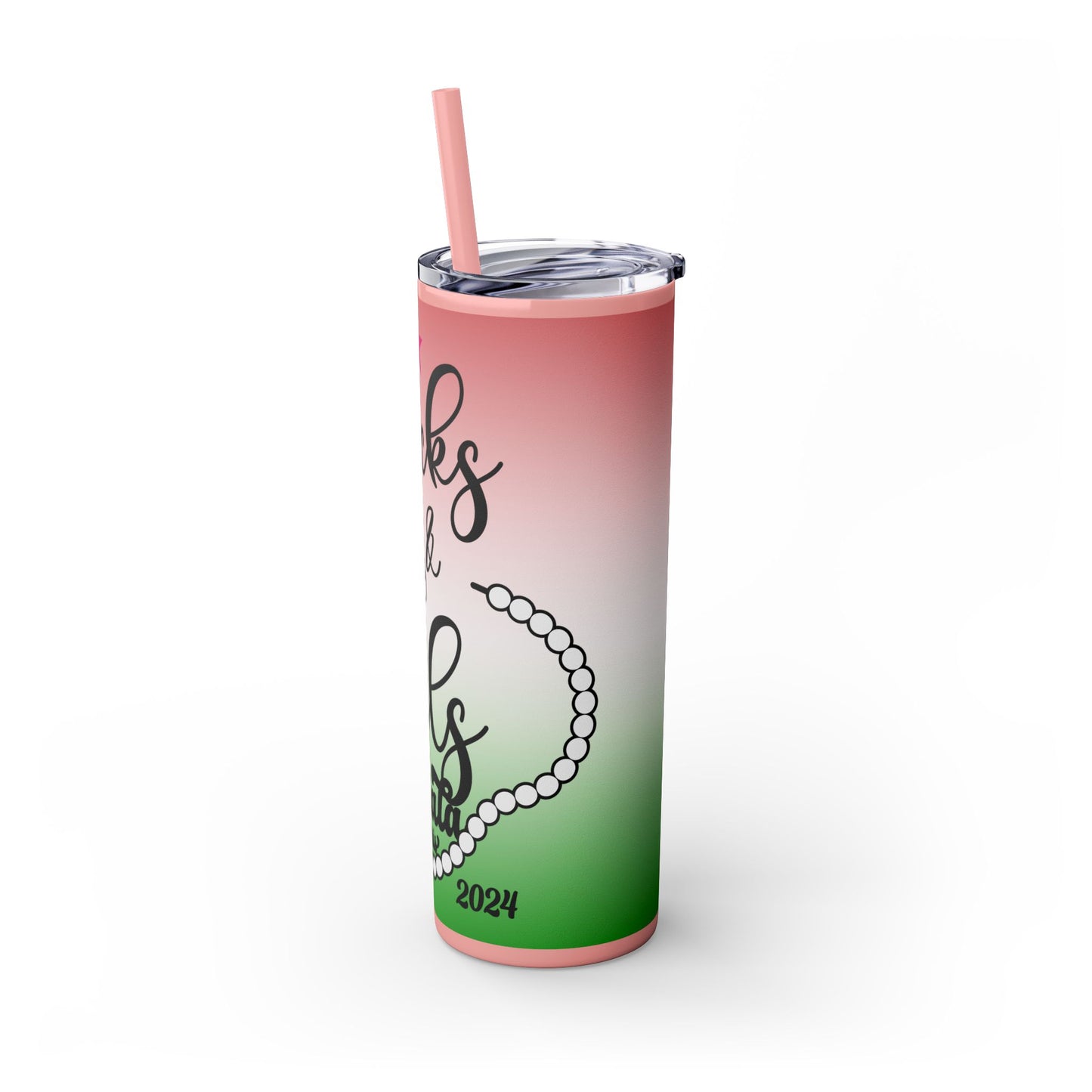 Chucks & Pearls (Greek Inspired) - Special Addition, Skinny Tumbler with Straw, 20oz