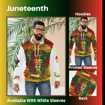 Juneteenth Lion, Unisex, White Sleeve, Pullover Hoodie (AOP)