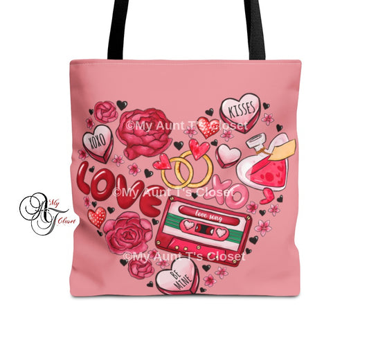 Retro Love, Pink Tote Bag